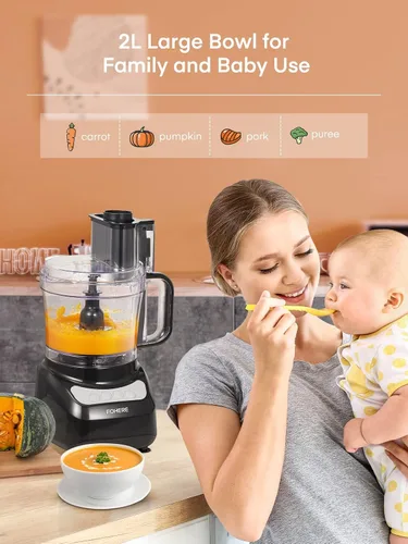 Miniatura 5 de FOHERE Procesador de alimentos, 12 tazas, picadora de alimentos 2 en 1 y picadora de carne, motor de 500 W, sin BPA, acero inoxidable, procesador