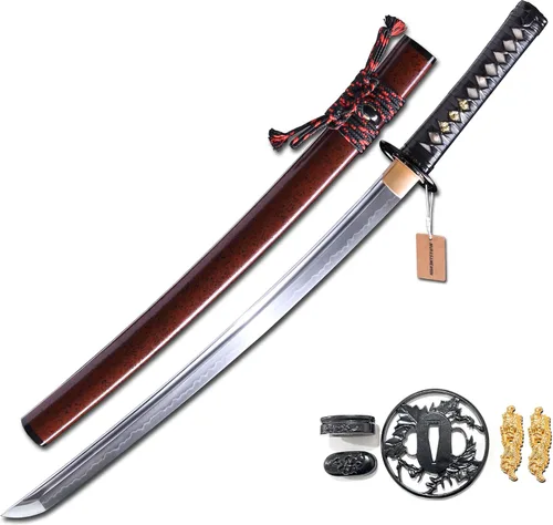Miniatura 10 de MURASAME - Espada Wakizashi T10 de acero templado con arcilla, hamon real, hecha a mano, lista para la batalla