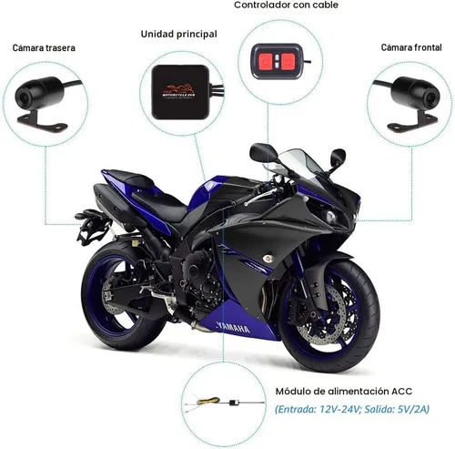 Miniatura 9 de VSYSTO Cámara WiFi para salpicadero de motocicleta, 2 canales, lente gran angular de 130°, visión nocturna frontal y trasera HD 1080P, sistema DVR