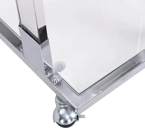 Miniatura 6 de Mesa auxiliar móvil de vidrio transparente con marco acrílico, moderna mesa auxiliar de sofá en forma de C con ruedas, mesa de aperitivos
