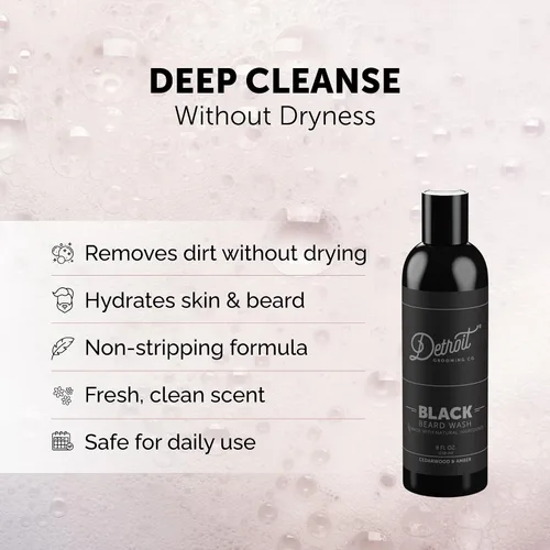 Miniatura 2 de Detroit Grooming Co. Beard Wash - Champú de limpieza profunda para hombres para barbas y bigotes, aloe vera y aceites esenciales para refrescar
