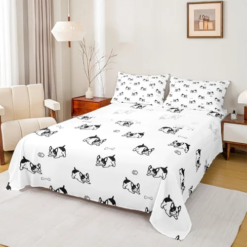 Miniatura 22 de Manfei Juego de sábanas de dibujos animados para niños, tamaño individual, bonito juego de ropa de cama de animales y mascotas, decoración