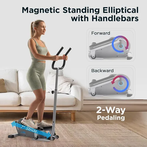 Miniatura 2 de JLL Elliptical Exercise Machine, Mini Elliptical Cross Trainer 2-in-1 Sit/Stand, 8-Level Magnetic Resistance, Compact Home & Office, LCD Monitor