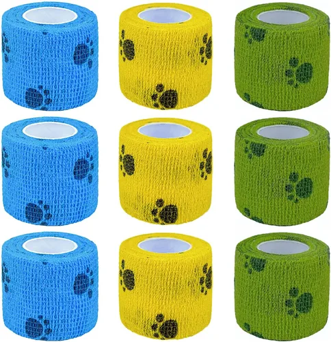 Vendaje autoadhesivo, 9 unidades de 2 pulgadas x 5 yardas, cinta adhesiva no tejida, envoltura para mascotas para perros, caballos, mascotas,
