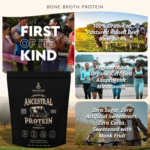 Miniatura 3 de Ancestral Supplements Polvo de Proteína Alimentado con Pasto, Chocolate, Basado en Caldo de Hueso de Vaca con Órganos de Vaca y Hongos Orgánicos