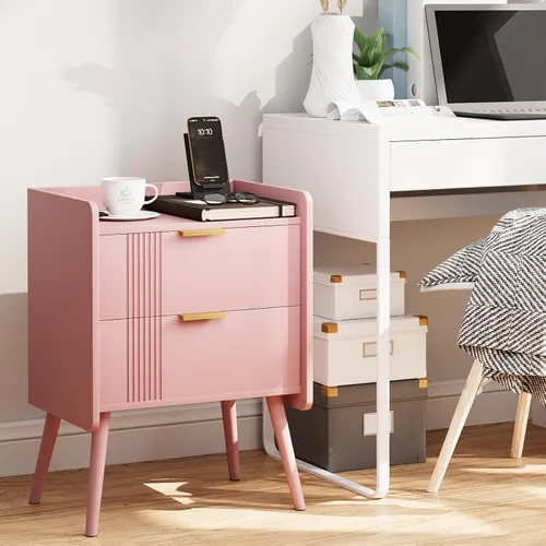 Miniatura 4 de Aenuert Mesita de noche moderna con cajón de almacenamiento y estante abierto, soporte de noche pequeño, mesa auxiliar de sofá de madera para Negro