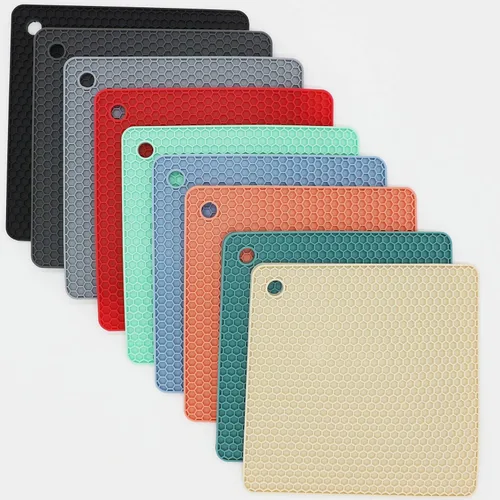 Miniatura 6 de Juego de 2 salvamanteles de silicona de 9 x 12 pulgadas, multiuso, antideslizantes, flexibles, duraderos, resistentes al calor, color rojo, verde