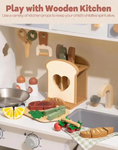Miniatura 6 de ROBUD Juego de 16 cuchillos de cocina para niños, juego de cocina de madera, inspirados en Montessori, juguetes de cocina para niños pequeños