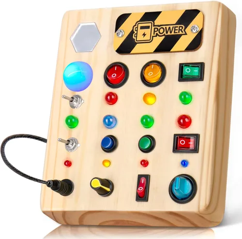 Miniatura 9 de TINTECUSA Tablero Ocupado con Luz LED, Juguetes Sensoriales de Madera para Niños Pequeños, Juguete Musical Montessori para Avión, Actividades