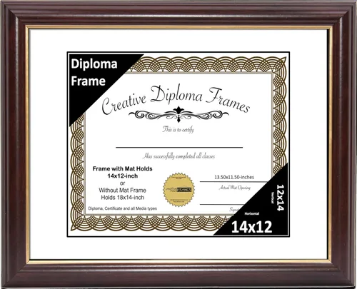 Miniatura 11 de Creative Picture Frames Marco para Diploma de Caoba con Borde Dorado de 12x16 pulgadas con Vidrio y Paspartú Negro y Colgadores de Pared Instalados