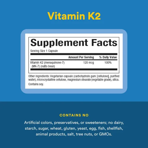Miniatura 4 de Natural Factors, Vitamina K2 120 mcg, apoya la salud ósea y vascular, 60 cápsulas