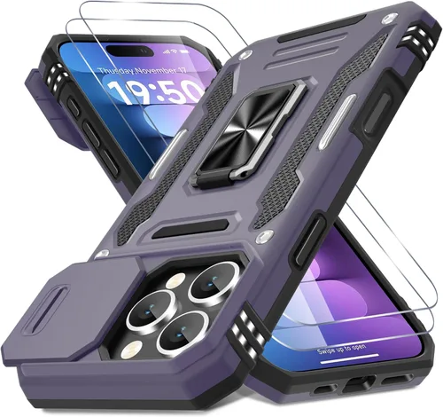 Miniatura 116 de DEERLAMN Funda para iPhone Xs Max con funda deslizante para cámara + protector de pantalla, soporte giratorio de anillo de grado militar a prueba