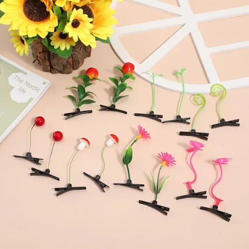 Miniatura 7 de FRCOLOR Juego de 28 pinzas para el pelo de plantas de simulación, horquillas creativas para niñas, niños, pasadores de pelo, accesorios de agarre