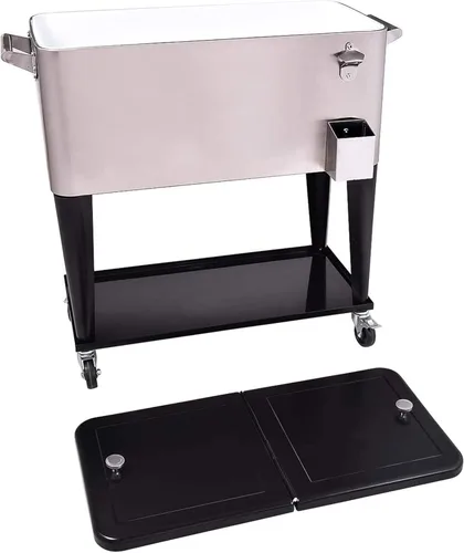 Miniatura 7 de Giantex - Carrito enfriador con ruedas, enfriador para exteriores de 80 cuartos de galón con ruedas de bloqueo, estante de almacenamiento, abridor