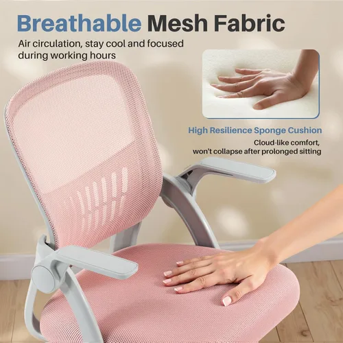 Miniatura 4 de DUMOS Silla de Computadora para Oficina en Casa - Silla Ergonómica de Respaldo Medio con Soporte Lumbar y Modo Mecedor, Altura Ajustable con Brazo