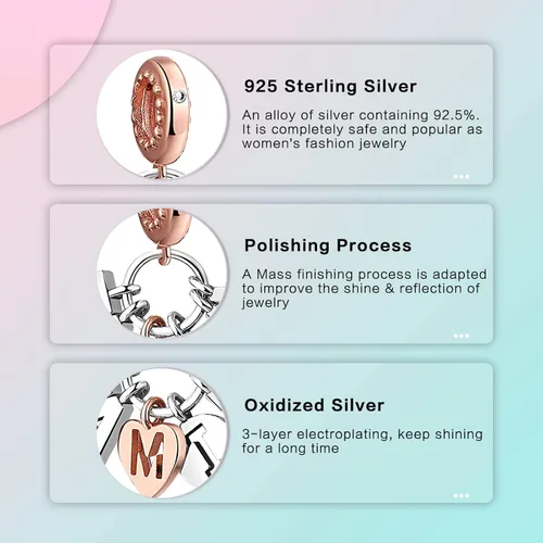 Miniatura 5 de Abalorio de plata de ley 925 para madre, hija, abuela, para familia, amor, madre, hija, abuela, para pulseras, collares, dijes, abalorios, joyería