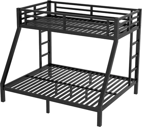 Miniatura 6 de Bellemave - Litera de cama individual XL sobre queen de metal resistente para adultos, color negro