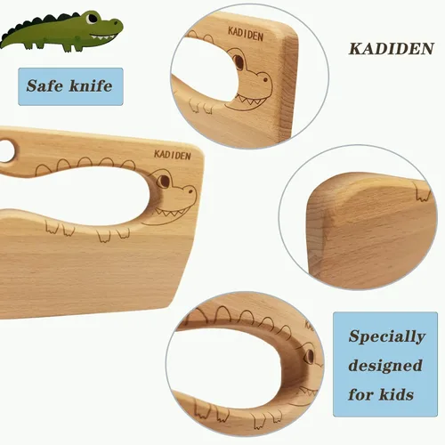 Miniatura 3 de Cuchillo de madera para niños, cuchillos seguros para niños, juguete de cocina, picador, cortador de verduras y frutas (para 2-8 años)