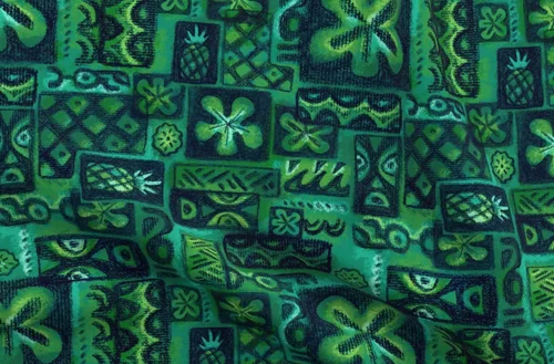 Spoonflower Tela - Flores verdes azules esmeralda olas retro Tiki hawaiano vintage mediados impreso en tela de gasa Fat Quarter - Costura de ropa de