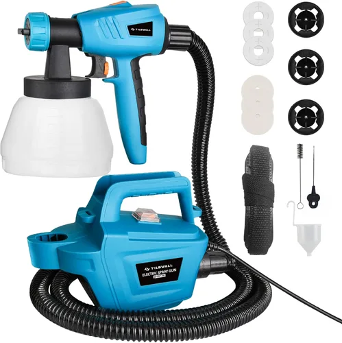 Miniatura 9 de Tilswall Paint Sprayer, 800W HVLP 1200ML/Min Electric Spray Paint Gun with 2.5M Air Hose, 1300ML Detachable Container, 3 Nozzle Sizes & 3 Patterns