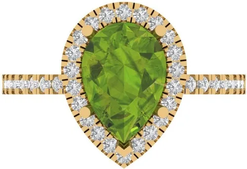 Solitario de corte de pera brillante de 2.45 quilates con halo de acento, piedra preciosa de peridoto verde natural, ideal VVS1, compromiso y