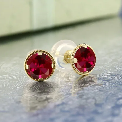 Miniatura 28 de Gem Stone King Aretes redondos de oro amarillo de 14 quilates con piedra natal Redondos de 0.157 in Aretes de oro para mujeres y hombres