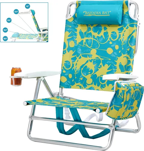 Miniatura 16 de Old Bahama Bay Silla de playa tipo mochila, paquete de 2, silla reclinable ligera de aluminio de 5 posiciones para adultos, soporte resistente, 400