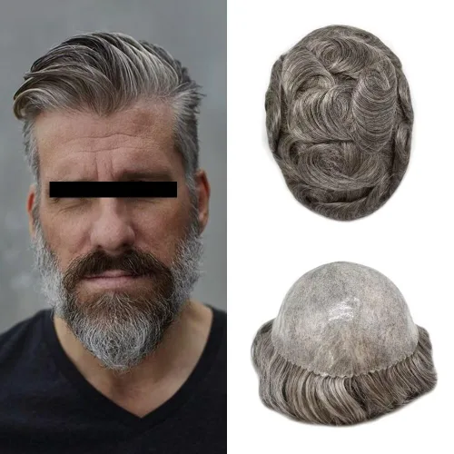 Miniatura 21 de Toupee - Sistema de reemplazo de cabello de polietileno completo para hombre, cabello humano europeo para hombre, tupé de 0.004 in, piel duradera