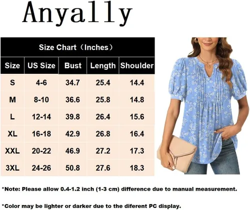 Miniatura 6 de Anyally Blusa casual de verano para mujer, manga corta, plisada, para el trabajo