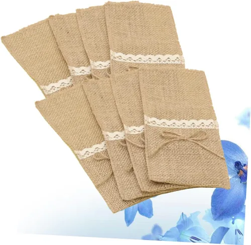 Miniatura 9 de Abaodam 40 piezas de arpillera natural, soportes para utensilios, cuchillos, tenedores, bolsas de arpillera, servilleteros para decoración de fiesta