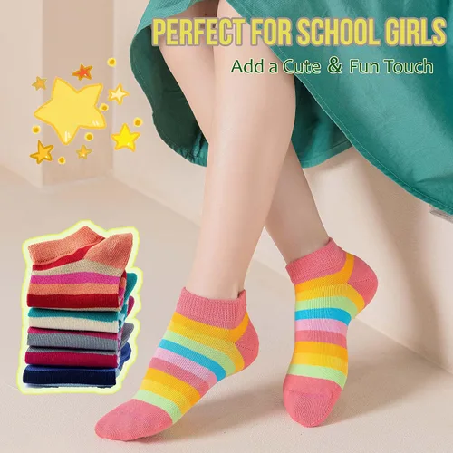Miniatura 5 de Marchare Calcetines sin costuras para niñas, calcetines de algodón con rayas de arco iris, paquete de 5