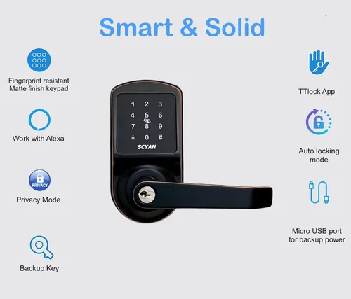 Miniatura 3 de Cerradura de puerta inteligente, sin llave, huella digital, cerradura de manija SCYAN X2 con acceso de teclado para pantalla táctil, bloqueo Bronce