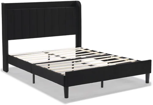 Miniatura 23 de VINGLI Base de cama individual para niños, cama de plataforma tapizada Boucle con cabecera ajustable, soporte de listones de madera resistente, cama