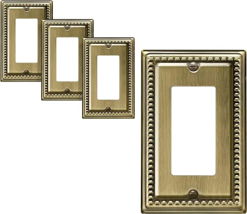 DEWENWILS Paquete de 4 cubiertas de enchufe de metal, placas de pared de enchufe, placas de cubierta de interruptor de luz de latón antiguo, 4.92 x