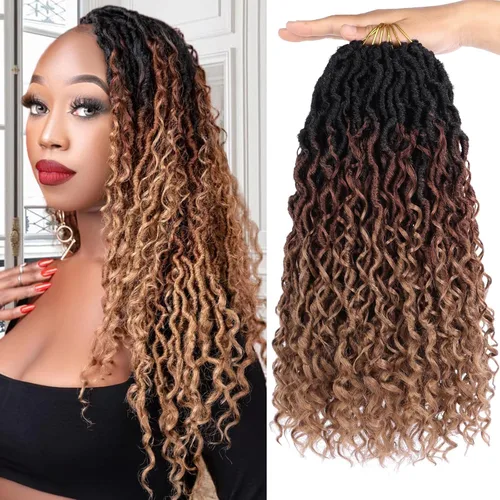 Miniatura 8 de Extensiones de cabello sintético de ganchillo de 24 pulgadas con extremos rizados, extensiones de cabello sintético con extremos rizados, trenzas