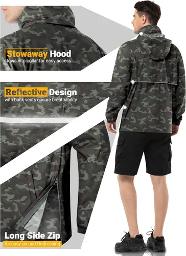 Miniatura 51 de Outdoor Ventures Chaqueta de lluvia para hombre, impermeable, ligera, plegable, para senderismo, golf, correr