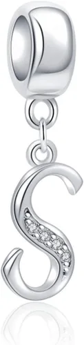 SoulBeads - Colgantes de plata fina 0,925 de letra inicial, alfabeto A-Z. Dije con cristales compatibles con brazaletes europeos