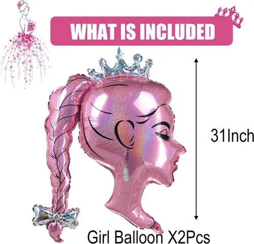 Miniatura 2 de 2 globos de papel de aluminio de princesa rosa, arco de cabeza de niña, globos de corona de muñeca para decoración de fiesta temática de princesa