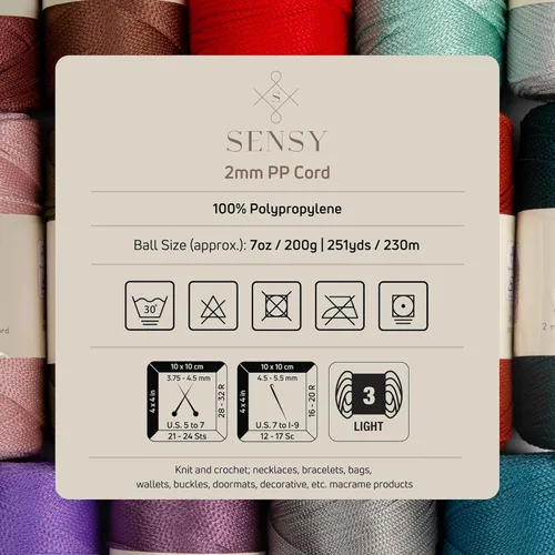 Miniatura 4 de Sensy Premium Cuerda de Poliéster de 2mm 251 Yardas Cuerda de Polipropileno 100% Cordón de Macramé 2mm Cordón para Bolsa de Ganchillo Cuerda