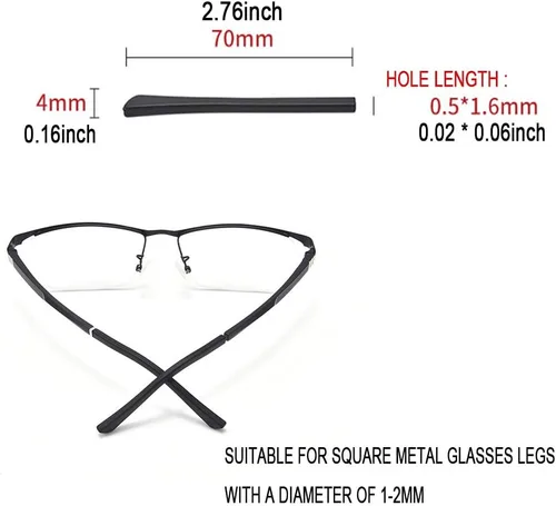 Miniatura 5 de Puntas de extremo para lentes de oído Piezas de calcetín de tubo Gafas de silicona antideslizante Comfort Reemplazo de gafas de metal Patas