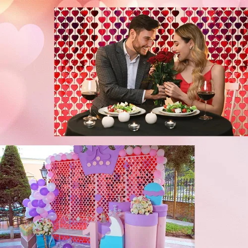Miniatura 2 de AIBIIN Paquete de 2 cortinas de flecos de papel de aluminio de corazón rojo de 3.3 x 6.6 pies para el día de San Valentín, cortinas de fondo