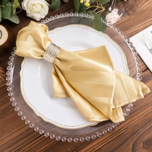 Efavormart - Paquete de 5 servilletas de tela de satén a rayas color champán, reutilizables, sin arrugas, 20 x 20 pulgadas, para bodas, fiestas,