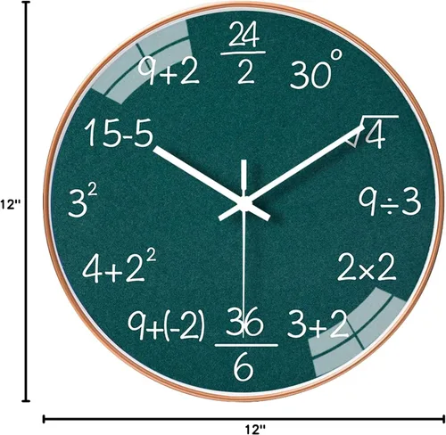 Miniatura 8 de QINFIEY Reloj de pared de matemáticas de 12 pulgadas con movimiento silencioso sin tictac, reloj de pared de cuarzo de calidad para oficina, aula