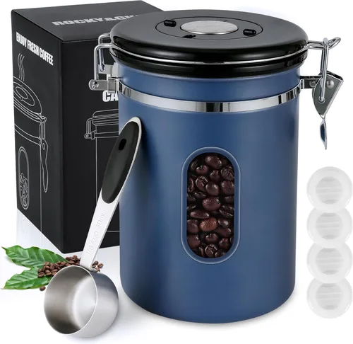 Miniatura 12 de Recipiente de café hermético de 60.9 fl oz con rastreador de fecha y ventana transparente, recipiente de café de 22.8 onzas líquidas con cuchara