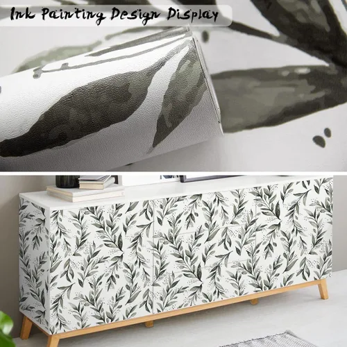 Miniatura 4 de Livebor Papel tapiz de hoja de olivo para despegar y pegar, papel de contacto de hojas de 17.7 x 78.7 pulgadas, color verde salvia, papel tapiz