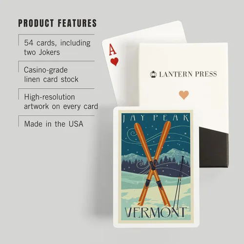 Miniatura 3 de Jay Peak, Vermont, Cross Skis, Letterpress (52 cartas de juego, baraja de cartas de tamaño póker con comodines)