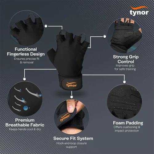 Miniatura 3 de TYNOR Training Gym Gloves Padded Weight Lifting Gloves with Wrist Wrap Extra Grips Adjustable Full Palm Protection Fitness Fingerless Glove for Men