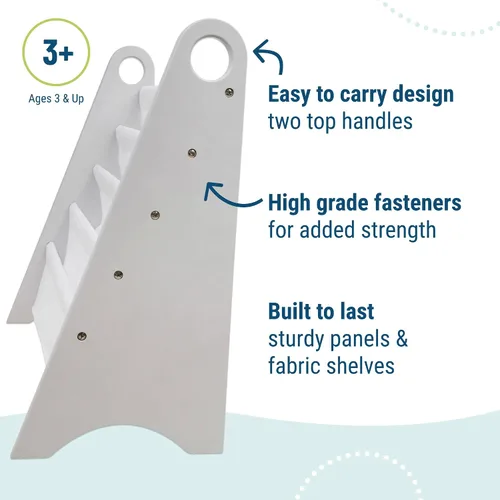 Miniatura 5 de Wildkin Estantería para niños, almacenamiento moderno de madera con 4 estantes y asas de tela, organizador para el hogar o el aula, gris y blanco