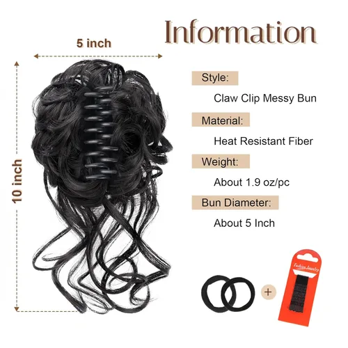 Miniatura 2 de Pieza de Cabello de Moño Desordenado con Clip de Garra, Accesorios para el Cabello para Mujeres, Extensiones de Moño Ondulado Rizado y Desordenado