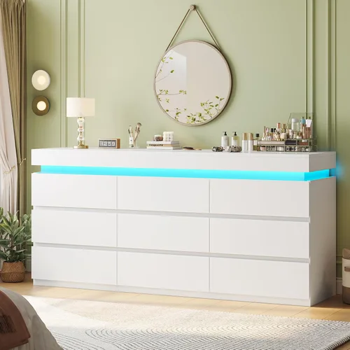 Miniatura 18 de HAUOMS Cómoda alta de 5 cajones con luz LED, cómoda moderna negra para dormitorio, cómodas de armario con cajones para sala de estar, entrada
